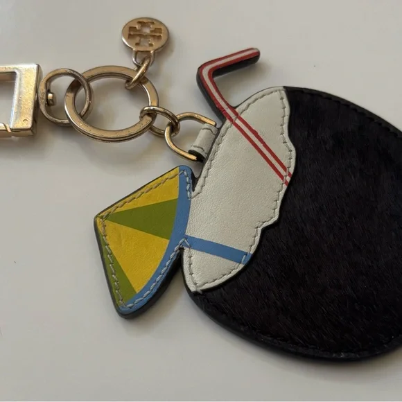 Tory Burch Coconut Cocktail Bag Charm Keychain Hair Calf Leather - Picture 2 of 6